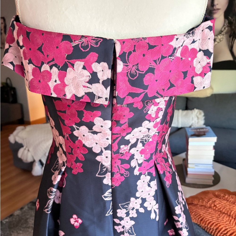 Adrianna Papell Navy and Pink Floral Dress - Picture 6 of 7